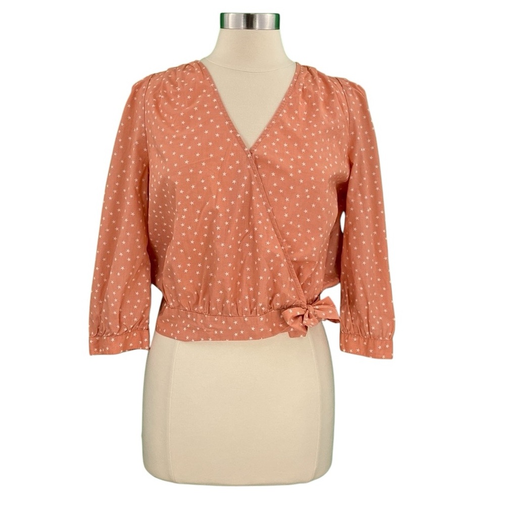 Madewell Peach Star Scatter Cute Boho 3/4 Sleeve Casual Wrap Blouse
